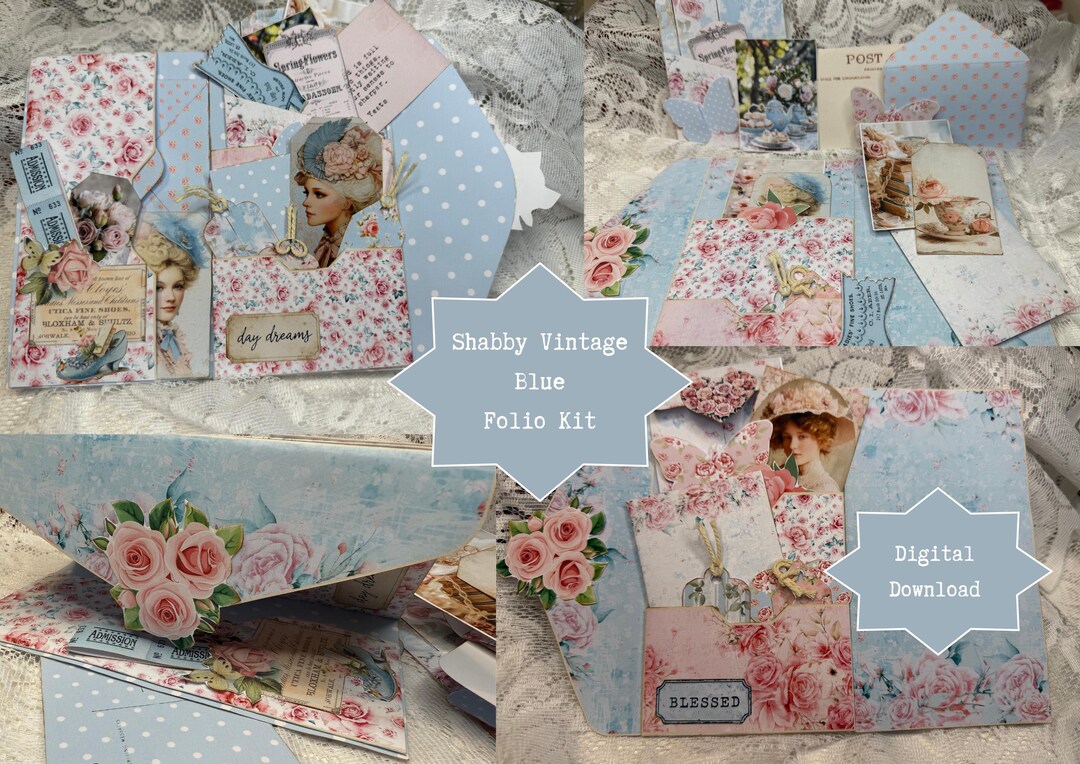 Shabby Vintage Blue Junk Journal Folio Kit, Digital Download, Easy ...