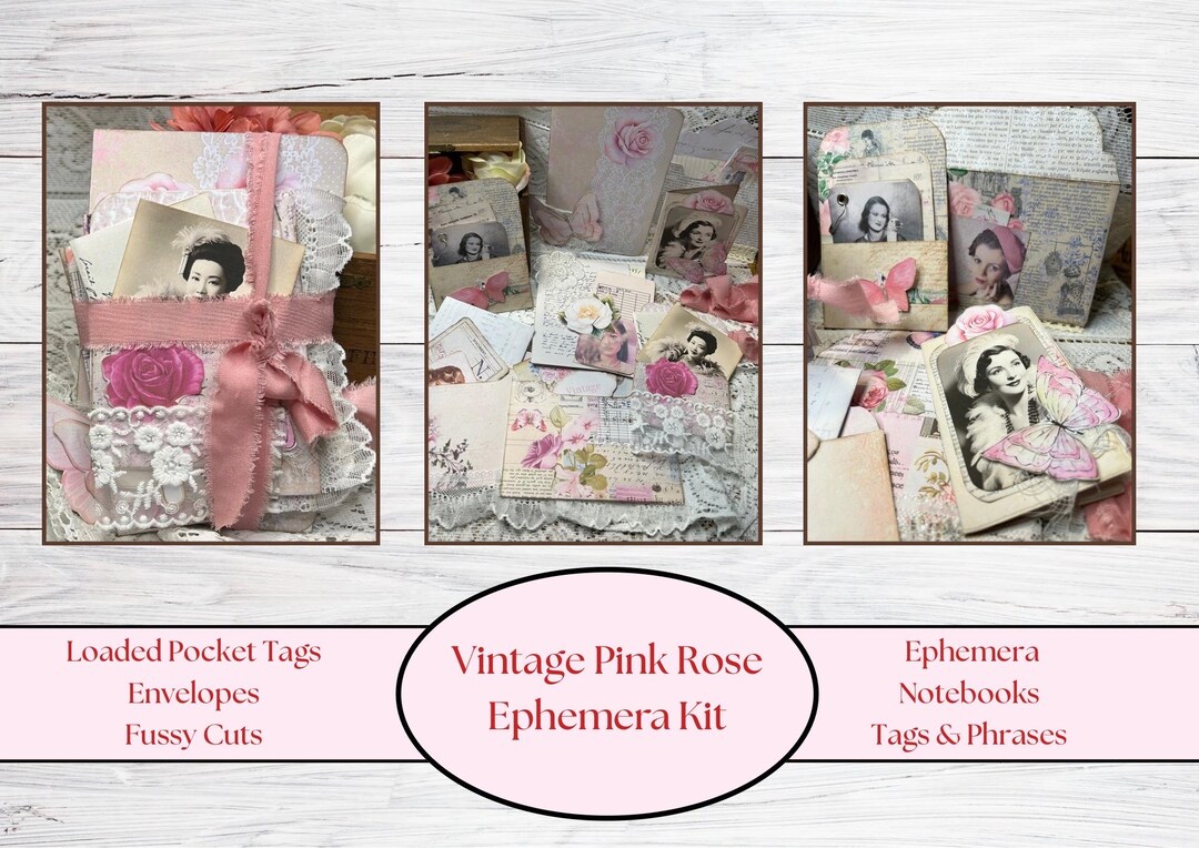 Vintage Pink Rose Folio Kit | Pink Floral Digital Kit | Printable ...