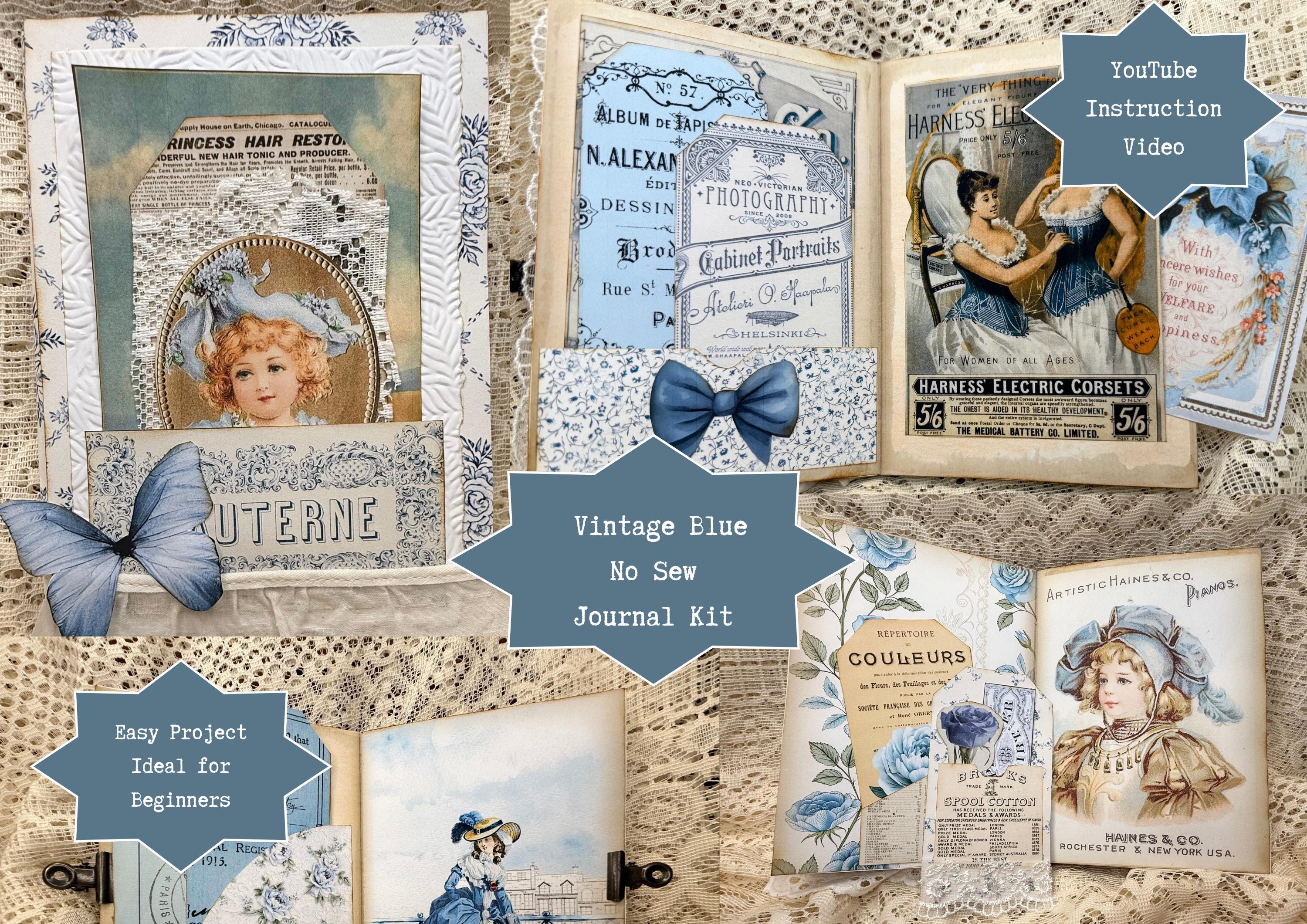 Easy No Sew Junk Journal Kit, Vintage Blue, Digital Download, DIY Book ...
