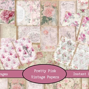 Pretty Pink Vintage Papers | Junk Journal Printable Paper Pack | Shabby Chic Digitals | Scrapbook Digital Bundle | Scrapbooking Supplies PDF