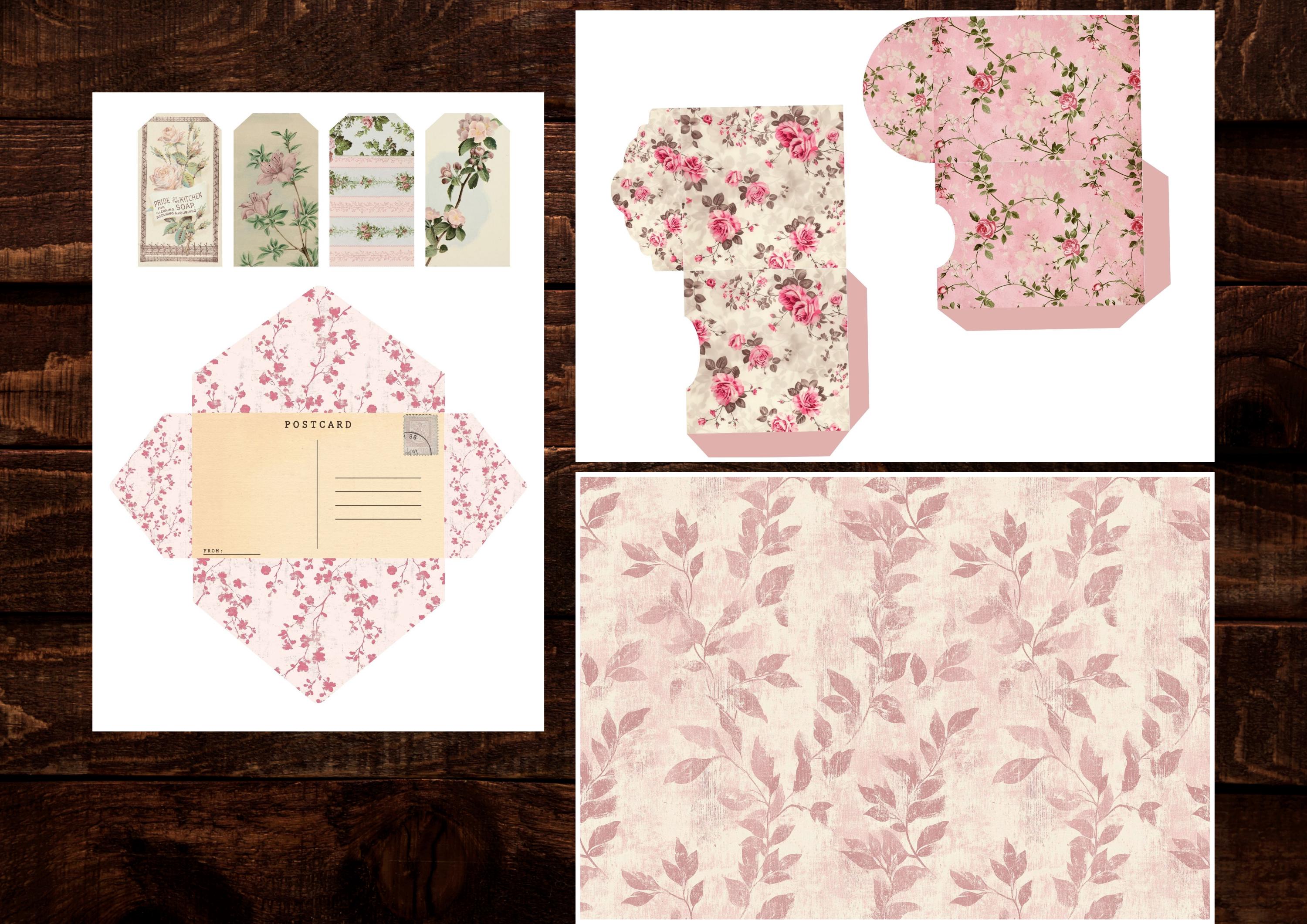 Vintage Pink Junk Journal Kit | Shabby Chic Digital Pages, Pockets ...