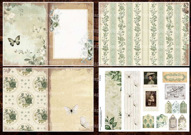 Vintage French Shabby Chic Junk Journal Kit | Digital Pages, Pockets ...