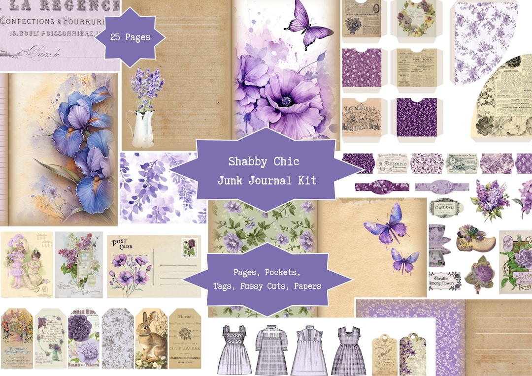 Shabby Chic Junk Journal Kit | Digital Download | Journaling Pages ...