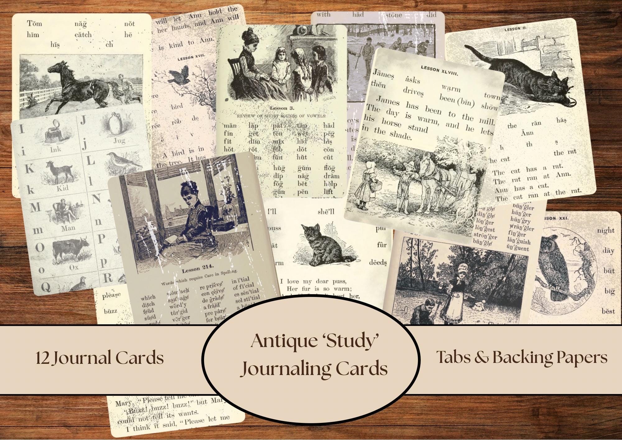 Antique ‘Study’ Journaling Cards | Digital Download | School | Teacher | Flash Cards | Vintage Ephemera | Antique Writing Cards | Printables