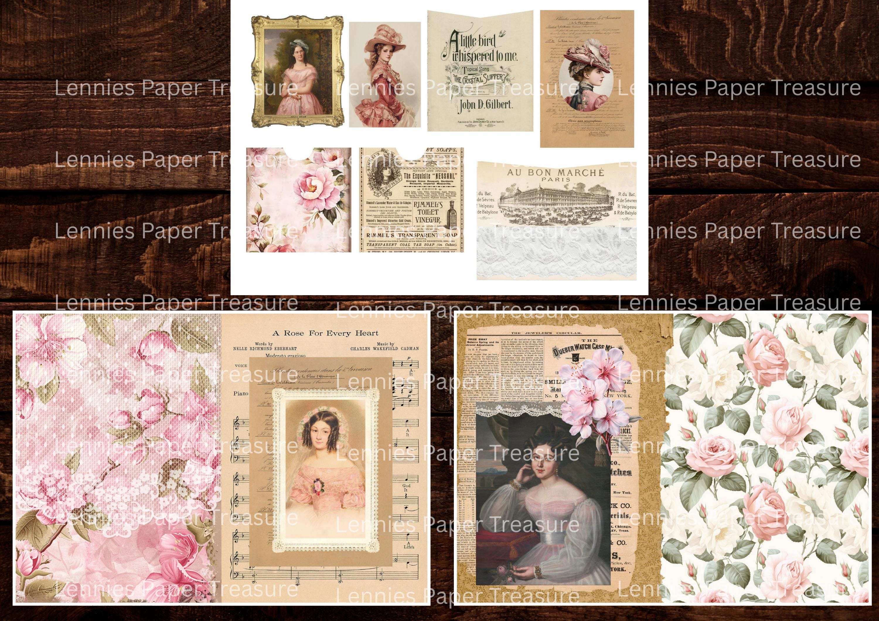 Pretty in Pink Vintage Junk Journal Kit | Digital Collage Half Pages ...