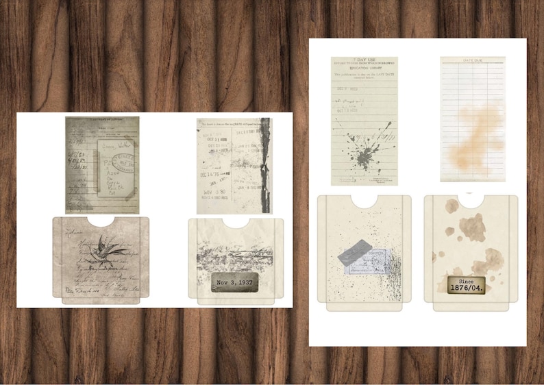 Vintage Library Card Printables | Grungy Distressed Cards & Pockets Kit ...