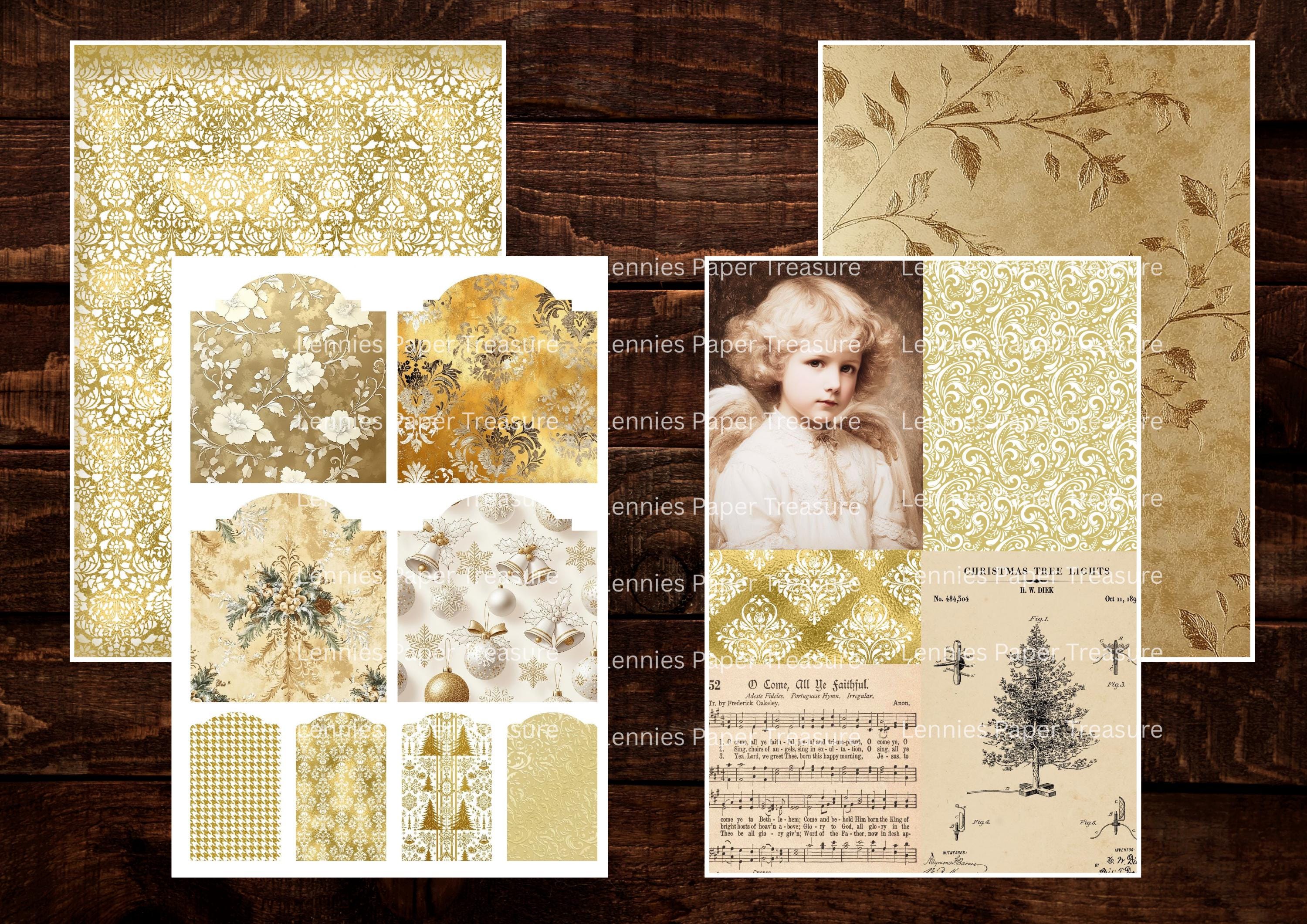 Skinny Gold Christmas Junk Journal Kit | Printable Vintage Papers ...
