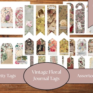 Étiquettes de journal indésirable floral vintage shabby chic | Ephémères imprimables numériques | Embellissements imprimables de journalisation | Jolies étiquettes | Étiquettes numériques