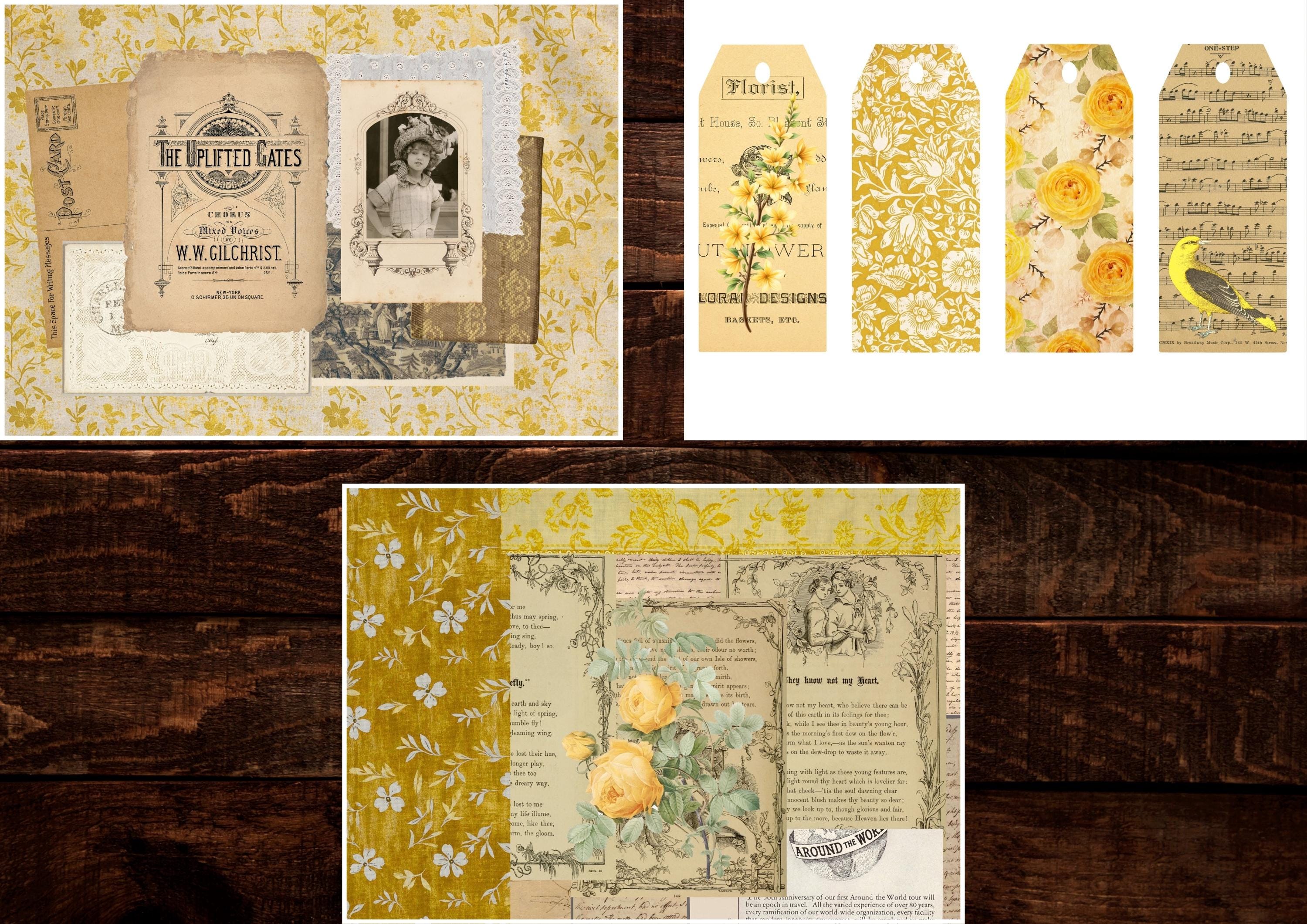 Antique Yellow Digital Junk Journal Kit | Printable Vintage Collage ...