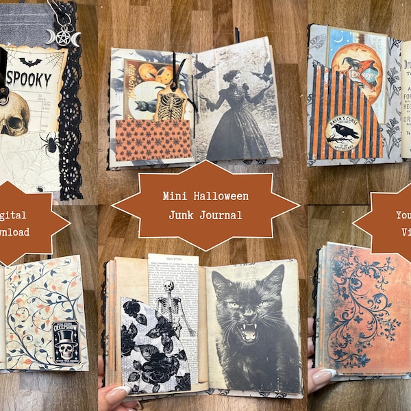 Mini Halloween Junk Journal Kit, Digital Download, Vintage Papers, Ephemera, Tags, Book Covers, Creepy, Gothic, Witchy, Printables, Crafts