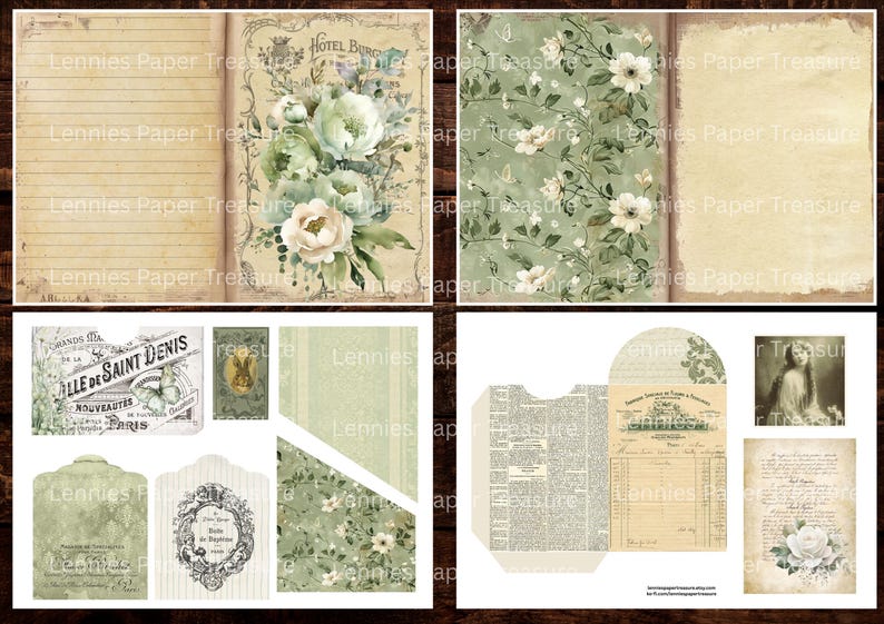 Vintage French Shabby Chic Junk Journal Kit | Digital Pages, Pockets ...