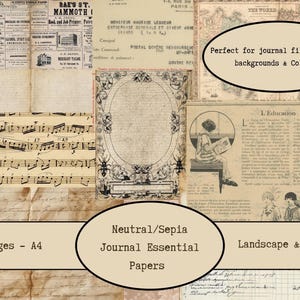 Pagine essenziali del diario di scarto / Carta di riempimento vintage stampabile / Carta per album digitali / Neutral Grungy / Libro mastro, corsivo, scritto a mano