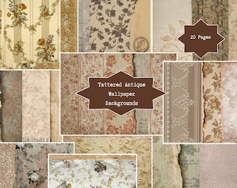 Milieux de papier peint antique en lambeaux | Papier indésirable imprimable, album de scrapbooking, paquet de papier kraft | Pages vintage en détresse | Collage numérique