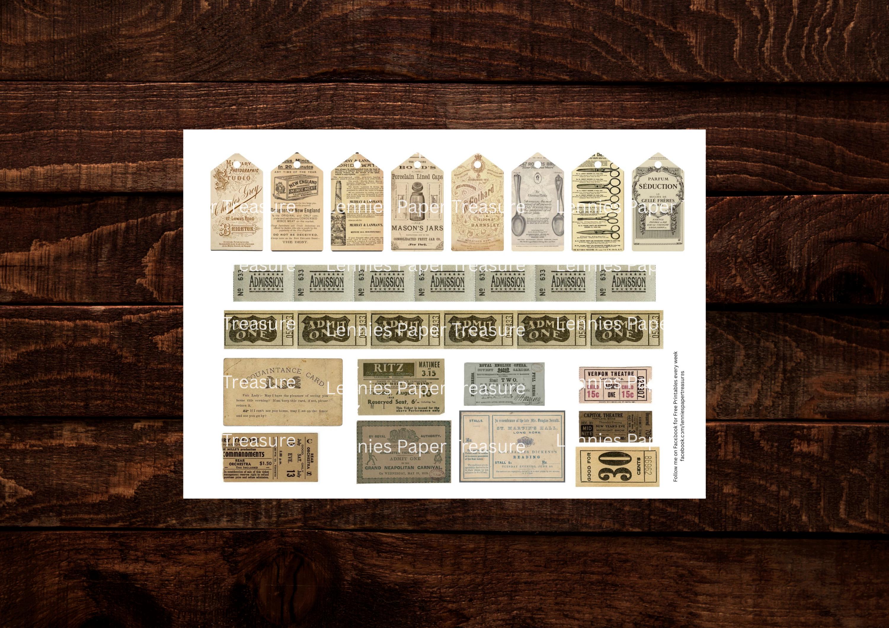 Vintage Tags & Tickets | Junk Journal, Scrapbook Digital Ephemera Kit ...