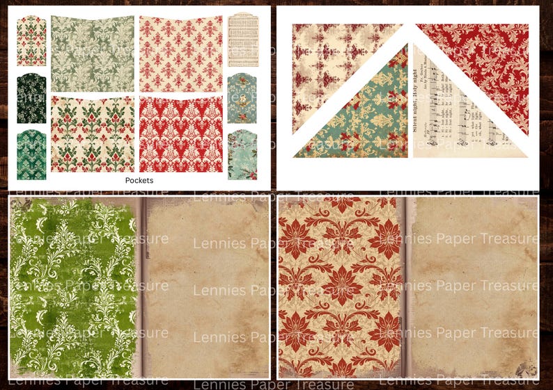 Vintage Damask Christmas Junk Journal Digital Kit | Printable Aged ...