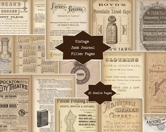 Vintage Junk Journal Filler Pages | Digital Download | Mixed Neutral Sepia Pages for Scrapbooking, Crafts, Collage, Printable Antique Papers