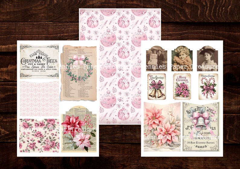 Vintage Pink Christmas Tall Junk Journal Kit | Digital Collage Papers ...