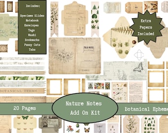 Nature Notes Add on Kit | Vintage Junk Journal Ephemera | Digital Kit | Specimen Slides | Butterflies Insect Fussy Cuts | Botany Printables