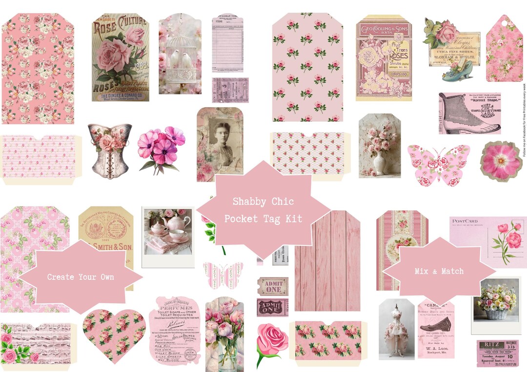 Shabby Chic Junk Journal Loaded Pocket Tag Kit, Digital Download ...