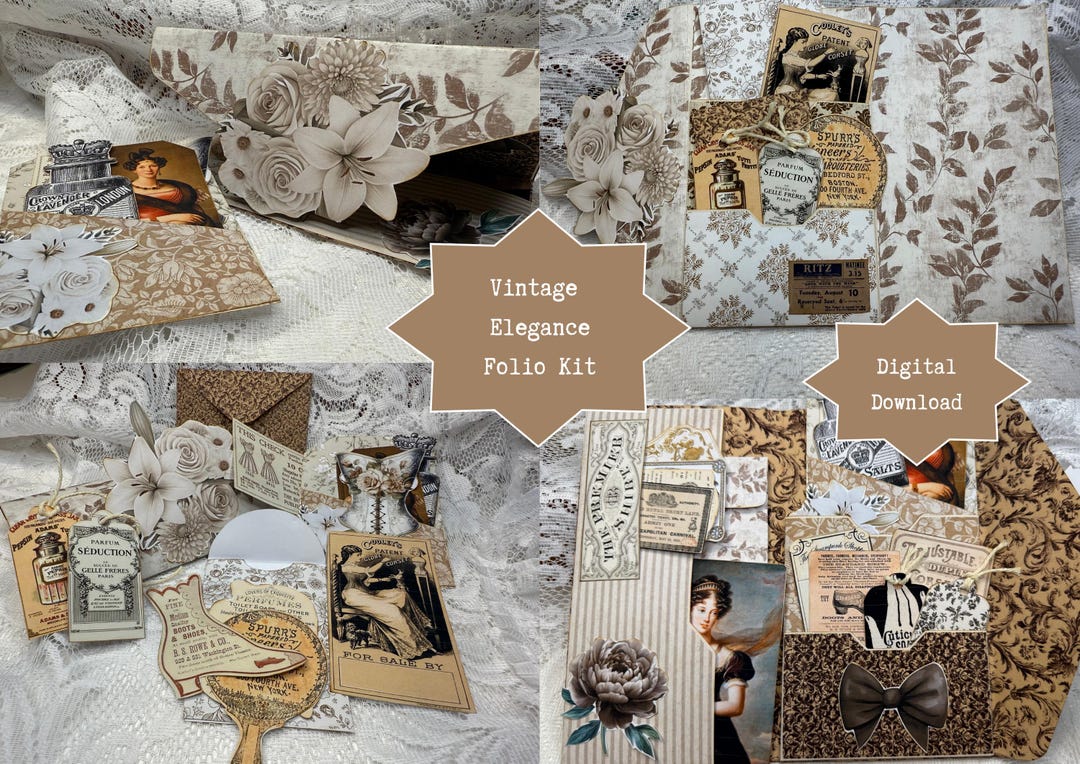 Vintage Elegance Junk Journal Folio Kit, Digital Download, Ephemera ...