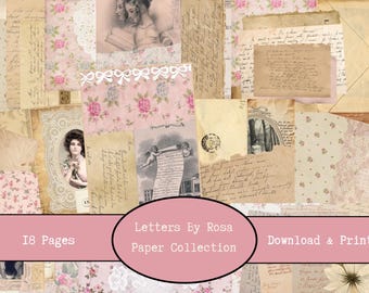 Letters By Rosa Printable Paper Collection | Pink Vintage Papers | Junk Journal Pages | Antique Papers | Vintage Collages | Scrapbook A4 PDF