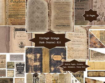 Vintage Grunge Junk Journal Kit | Printable Old Antique Pages & Ephemera | Neutral Sepia, Grungy, Distressed, Industrial Digital Papers PDF