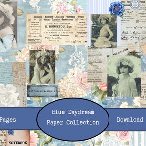 Blue Daydream Printable Junk Journal Paper Pack | Digital Download | Vintage Collage Papers | Scrapbook Paper | Printable Paper Collection