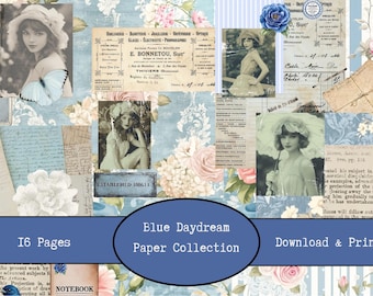 Blue Daydream Printable Junk Journal Paper Pack | Digital Download | Vintage Collage Papers | Scrapbook Paper | Printable Paper Collection