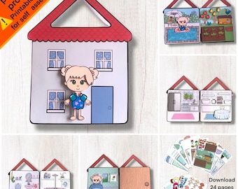 Printable Dollhouse Busy Book PDF | Paper Doll House | Dress Up Dolls | Quiet Book Activity | Kids Printable| DIY