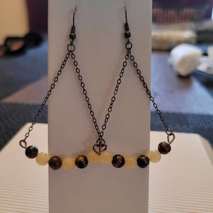 Tigers eye and yellow Jade stone earrings