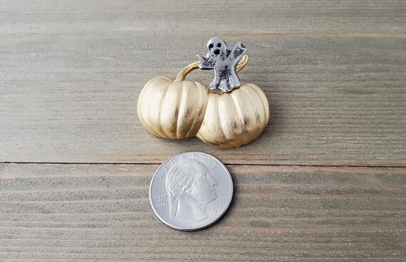 Haunted Pumpkin Patch Brooch - Two Tone Brushed M… - image 4