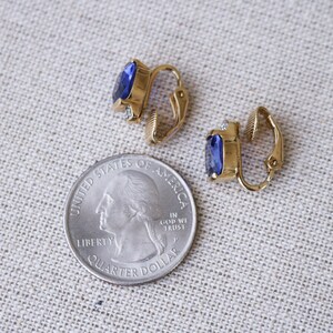 Navy Blue & Gold Crystal Drop Earrings – Cushion Cut Rhinestone – Leverback – Crystal Visios