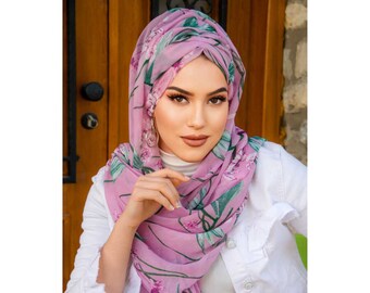 Rose Flower Pattern Ready-made Chiffon Hijab Shawl,instant hijab,hijab scarf,head scarf,abaya,jilbab,eid gifts,ramadan gifts,turban headband