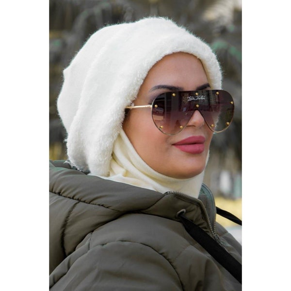 Chapeau en fausse fourrure bonnet masqué pour femmes Hijab Turban écharpe châle Hijab instantané turc Hijab pour la saison d'hiver béret mode modeste musulman