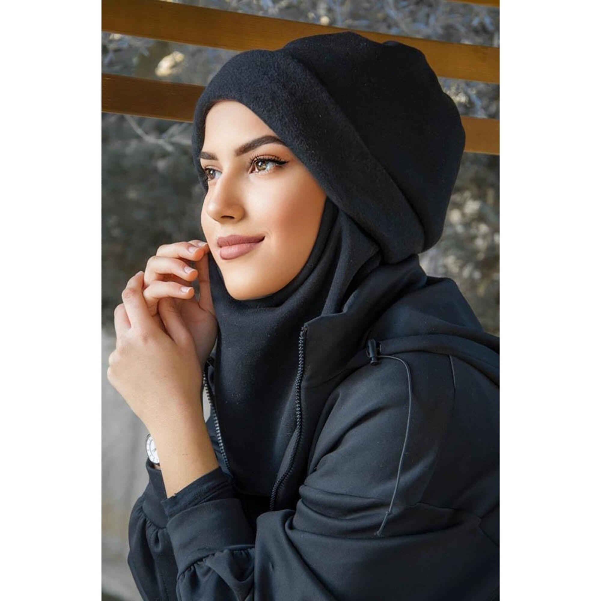 Black Masked Hijab Beanie Beret Sports Hijab Ready Hijab Instant Scarf