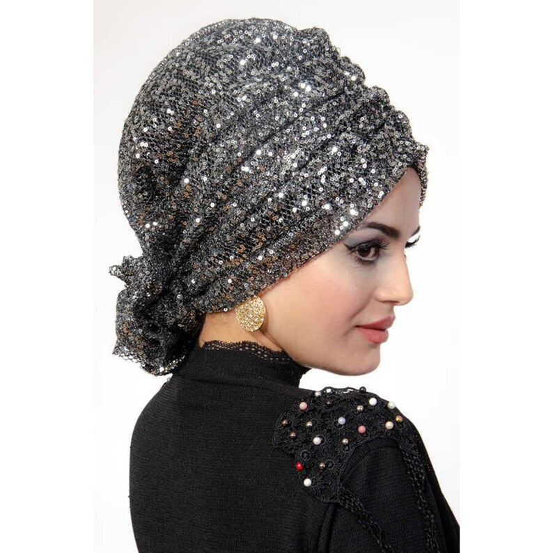 Sequined Fancy Evening Dress Buckled Hijab Scarf Shawl Ready to