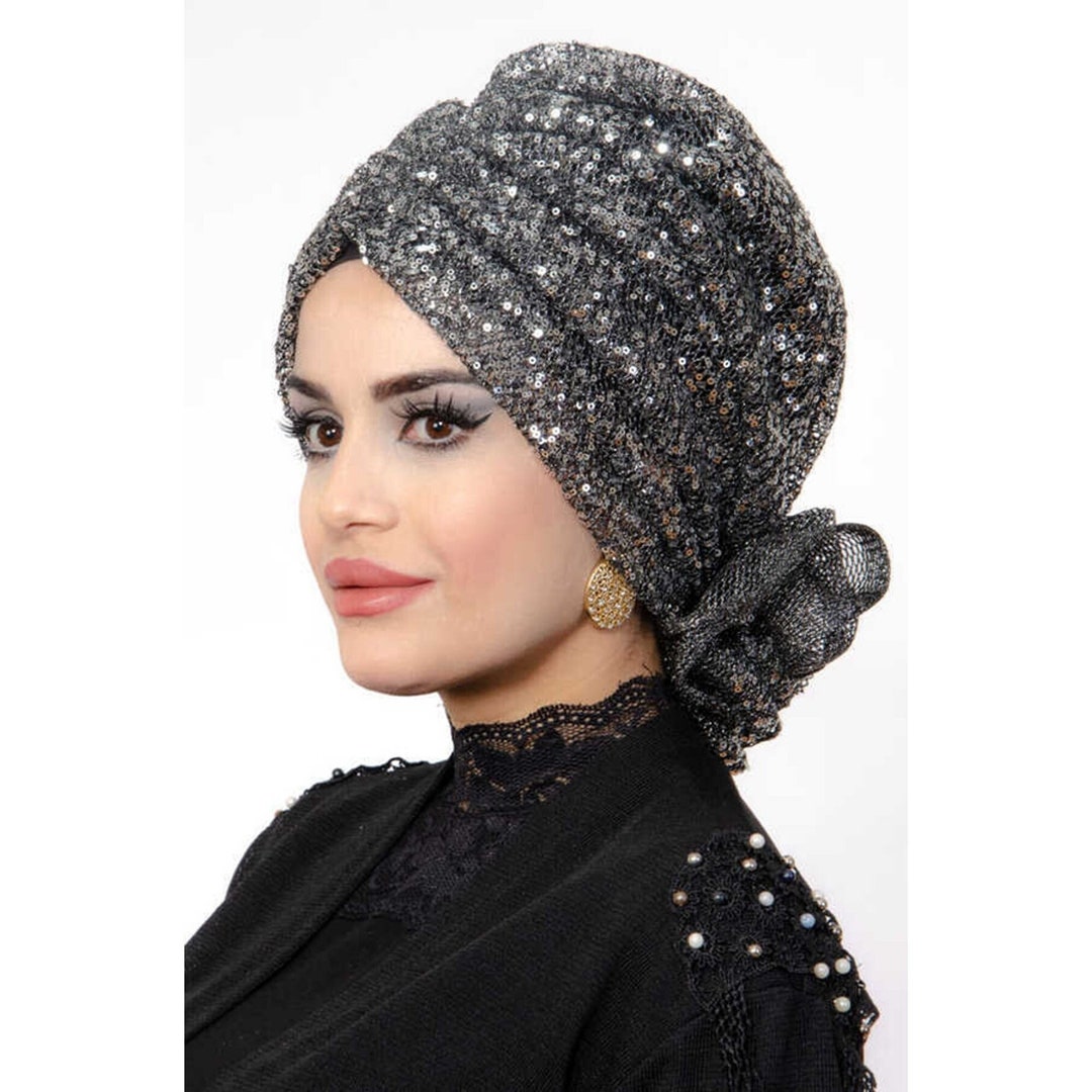 Sequined Fancy Evening Dress Buckled Hijab Scarf Shawl Ready to