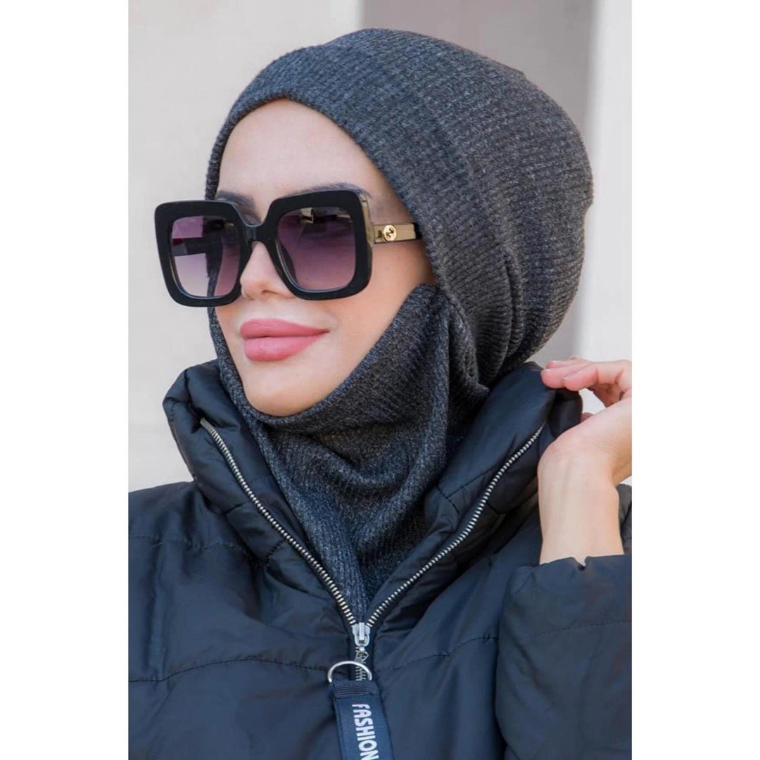 Winter Masked Beanie Hat Hijab Turban Scarf Shawl Instant Hijab Turkish
