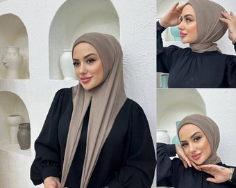 Hijab prêt-à-porter, noué dans le dos, hijab en coton à rayures, bonnet pratique, châle, écharpe hijab, hijab instantané, hijab de sport, turban bandeau, voile
