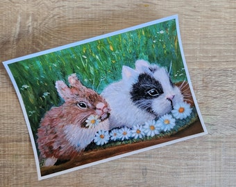 Bunnies Art Print Giclee Print Cute Animal Art Print 5 x 7 inches