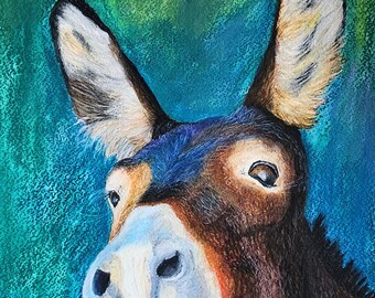 Contemporary Donkey Mixed Media Painting Cute Farm Animal Art Home Decor Art