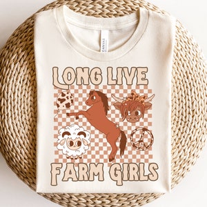 Farm Girl Png, Retro Farm Girl T-Shirt Sublimation, Tout-petit, Fermier Png, Petite Cowgirl, Longue vie aux filles de la ferme, T-shirt de vacances à la ferme