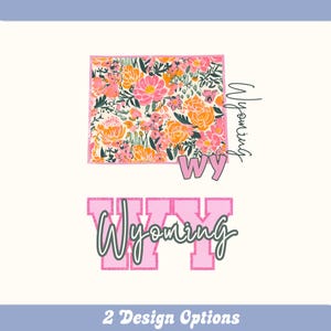 Wyoming State Png, Coquette State, Preppy, Wyoming Map Png, Varsity Wyoming, Floral, Aquarelle, Paillettes, Imprimable, Preppy Dorm Decor