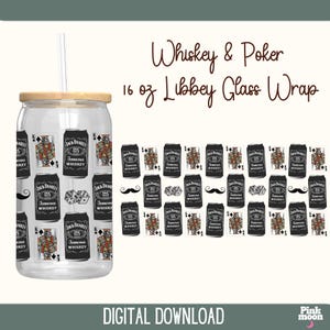 Emballage de verre de poker à whisky au format PNG, emballage de canette Libbey de 473 ml, cartes à jouer et dés masculins au format PNG, motif de sublimation pour soirée de jeux au bar