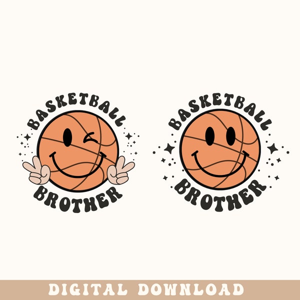 Retro Basketball Brother Svg, Groovy Basketball Brother Png Sublimation Design, Brother Gift, Basketball Vibes, Happy Face, Basketball Smile