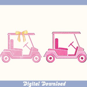 Coquette Preppy wózek golfowy PNG, golf akwarela sublimacji, pakiet, wózek golfowy Babe, akwarela łuk, sztuczne cekiny, różowy wózek golfowy, cyfrowy