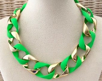 Collar de cadena para mujer, cadena de eslabones bicolor, joyería de moda, cadena de moda con pechera gruesa, agradable de llevar gracias a su ligereza.