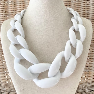 Statementketting, damesketting, schakelketting, grove ketting, modejuwelen, acrylketting, wit, kort, glanzend, modieuze ketting, blogger, opvallende ketting