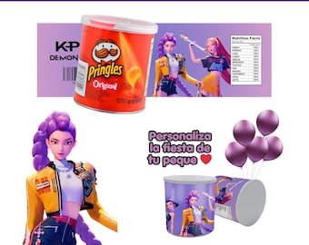 Etiquetas K-POP para Pringles 37g | Imprimible Fiesta Infantil | 2 por Hoja Carta | Descarga Instantánea | Bolo Cumpleaños K-Pop Demon Hun