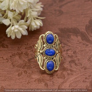 14K Gold Lapis Lazuli Engagement Ring: Vintage Art Deco Floral Design